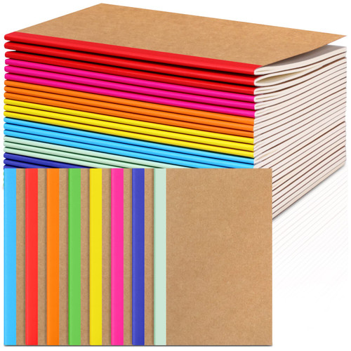 TaoBary 24 Pcs A5 Kraft Notebooks Bulk, 60 Pages Lined Travel Spine Journal Composition Notebook Bulk, Gift for Women Girls College Students Office School Supplies (Rainbow Colors, 24 Pcs)