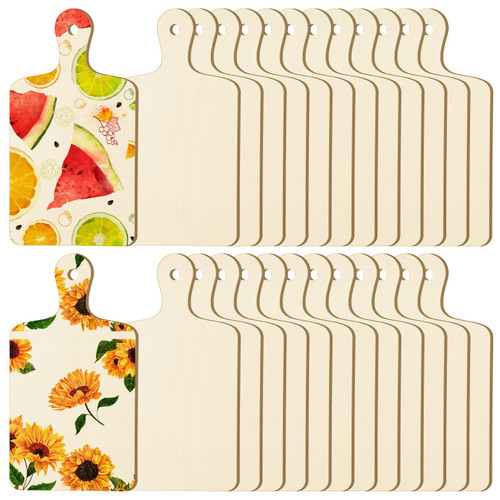 24 Pieces Mini Wood Cutting Board with Handle Wooden Chopping Board Paddle Unfinished Mini Cheese Board Small Serving board Cooking Butcher Block for Crafts Vegetable Kitchen Decor (Large)