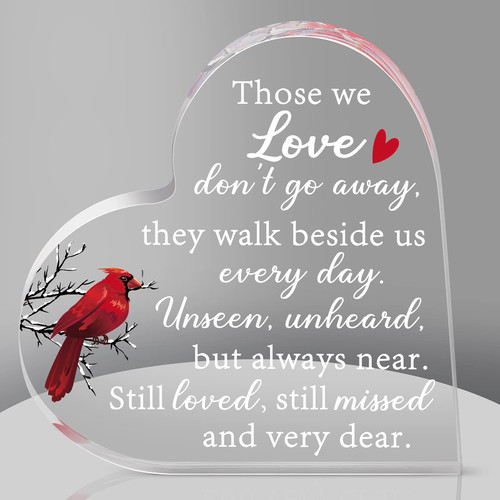 Memorial Gifts for Loss of Father Mother Sympathy Gifts Red Cardinal Memorial Bereavement Acrylic Heart Condolence Gifts in Memory of Loss of Loved One for Table Centerpieces Remembrance (4 x 4 Inch)