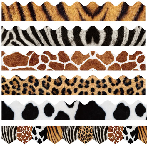 60 Pieces Classroom Bulletin Board Borders Safari Animal Classroom Borders for Wall Decorations DIY Leopard Tiger Cow Print Bulletin Board Sticker for School Jungle Decorations Supplies, 6 Styles