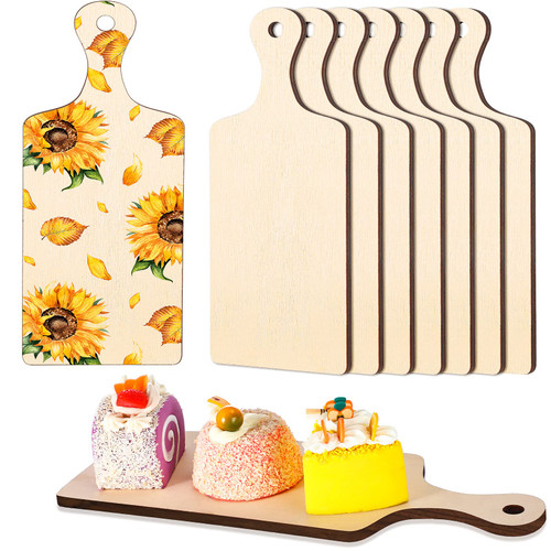 8 Pcs Mini Wooden Cutting Board with Handle 9.45 x 3.54 Inch Thicken Wooden Chopping Board Small Paddle Charcuterie Board Cooking Butcher Block Serving Board Cheese Cutting Board for Kitchen Crafts