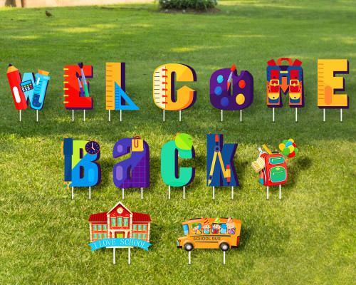 14 Pieces Back to School Yard Sign Outdoor Lawn Decorations Colorful Welcome Back to School Yard Signs with Stakes First Day of School Decorations for School Outdoor Lawn Decor Yard Ornaments