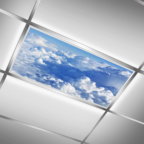 Cloud,Blue White,Fluorescent Light Cover Insert,Fluorescent Light Covers for Classroom, Office, Hospital and Home-Drop Ceiling Fluorescent Decorative,4x2 ft