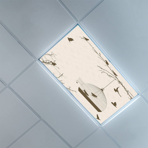 Fluorescent Light Covers for Ceiling Light Diffuser Panels-Birds Pattern-Light Filters Ceiling LED Ceiling Light Covers-2ft x 4ft Drop Ceiling Fluorescent Decorative,Beige and Sepia
