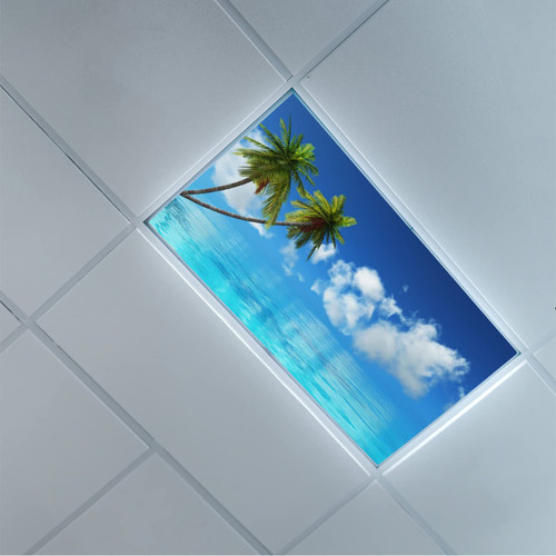 Fluorescent Light Covers for Classroom Office - Light Filters Ceiling LED Ceiling Light Covers - Office & Classroom Decorations - Ocean Palm Tree Cloud