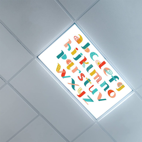 Fluorescent Light Covers for Classroom Office-Alphabet Pattern-Light Filters Ceiling LED Ceiling Light Covers-2ft x 4ft Drop Ceiling Fluorescent Decorative,Multicolor