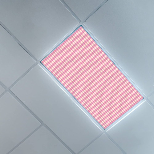 Fluorescent Light Covers for Classroom Office-Checkered Pattern-Light Filters Ceiling LED Ceiling Light Covers-2ft x 4ft Drop Ceiling Fluorescent Decorative,Pastel Pink and Eggshell