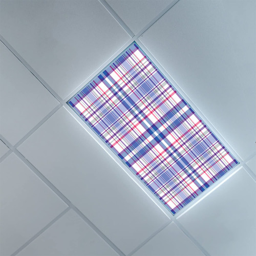 Fluorescent Light Covers for Classroom Office-Checkered Pattern-Light Filters Ceiling LED Ceiling Light Covers-2ft x 4ft Drop Ceiling Fluorescent Decorative,Violet Blue White Pink