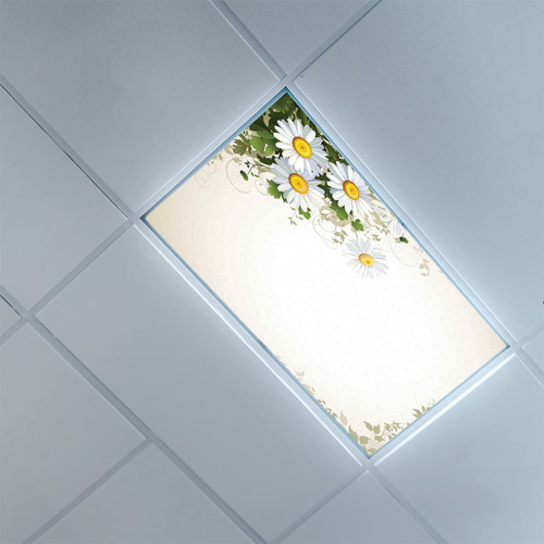 Fluorescent Light Covers for Classroom Office-Daisy Pattern-Light Filters Ceiling LED Ceiling Light Covers-2ft x 4ft Drop Ceiling Fluorescent Decorative,Eggshell Olive Green