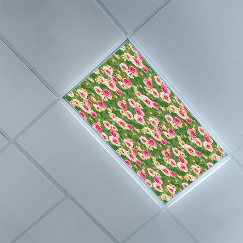 Fluorescent Light Covers for Classroom Office-Floral Pattern-Light Filters Ceiling LED Ceiling Light Covers-2ft x 4ft Drop Ceiling Fluorescent Decorative,Olive Green and Pink