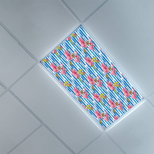 Fluorescent Light Covers for Classroom Office-Floral Pattern-Light Filters Ceiling LED Ceiling Light Covers-2ft x 4ft Drop Ceiling Fluorescent Decorative,Violet Blue Pale Pink