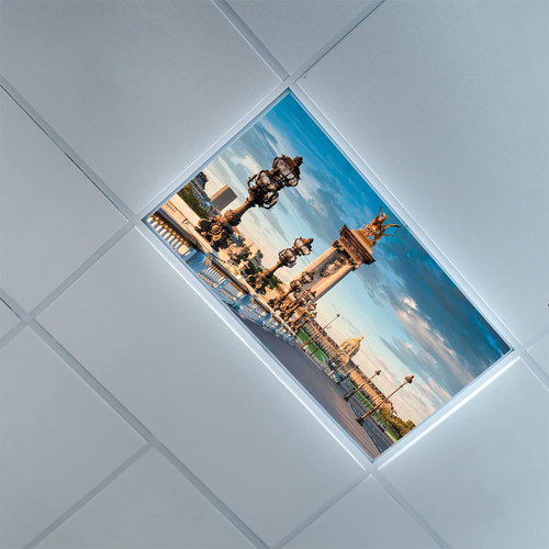 Fluorescent Light Covers for Classroom Office-Paris Pattern-Light Filters Ceiling LED Ceiling Light Covers-2ft x 4ft Drop Ceiling Fluorescent Decorative,Sky Blue Ivory Brown