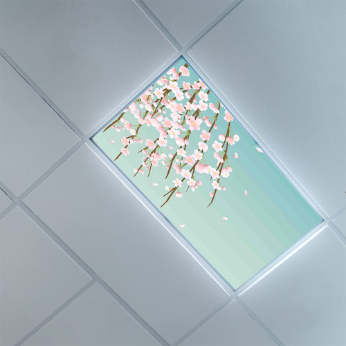 Fluorescent Light Covers for Classroom Office-Weeping Flower Pattern-Light Filters Ceiling LED Ceiling Light Covers-2ft x 4ft Drop Ceiling Fluorescent Decorative,Mint Pale Pink Taupe