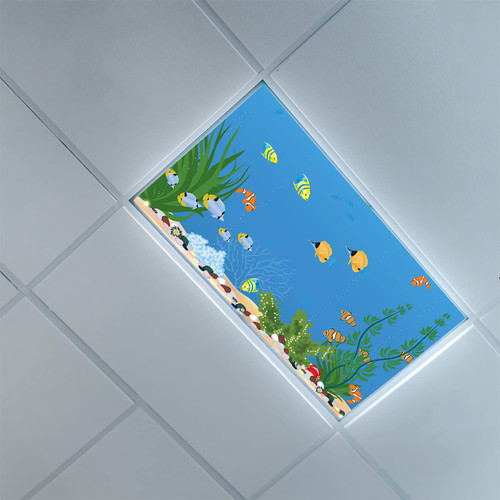 Lorougei Fluorescent Light Covers for Ceiling Light Diffuser Panels-Aquarium Leaf Pattern-Light Filters Ceiling LED Ceiling Light Covers-2ft x 4ft Drop Ceiling Fluorescent Decorative,Multicolor