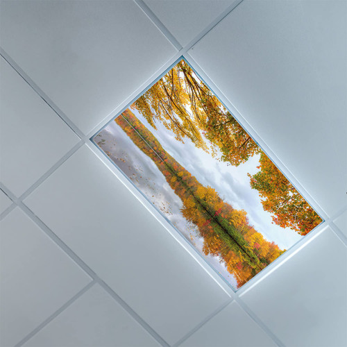 Lorougei Fluorescent Light Covers for Ceiling Light Diffuser Panels-Fall Leaves Pattern-Light Filters Ceiling LED Ceiling Light Covers-2ft x 4ft Drop Ceiling Fluorescent Decorative,Pale Blue Grey and
