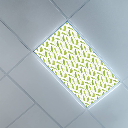 Lorougei Fluorescent Light Covers for Ceiling Light Diffuser Panels-Leaves Pattern-Light Filters Ceiling LED Ceiling Light Covers-2ft x 4ft Drop Ceiling Fluorescent Decorative,Green and White