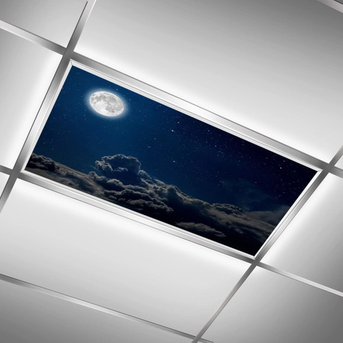 Lorougei Night Sky Clouds Moon,Blue White,Fluorescent Light Cover Insert,Fluorescent Light Covers for Classroom, Office, Hospital and Home-Easy to Install-Improves Room Aesthetics,2ft x 4ft