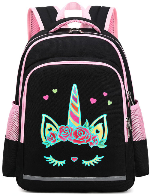 CAMTOP Girls Backpack for School Kids Backpacks Preschool Kindergarten Elementary Bookbag(Black and Pink, Age 3-9 Years)