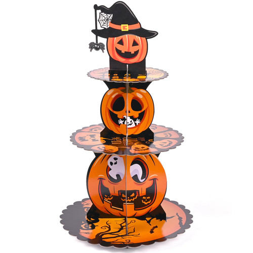 Halloween Cupcake Stand Decoration, 3 Tier Halloween Cardboard Cupcake Holder, Pumpkin Witch Cupcake Tower for Trick or Treat Birthday Wedding Proposal Anniversary Table Decorations