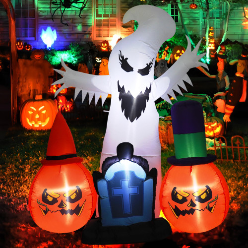 MOKRY PARTY 6.3 FT Halloween Ghosts Pumpkin Inflatable for Outdoor Decorations with Build-in LEDs Blow Up Inflatables for Halloween Indoor, Outdoor, Yard, Garden, Lawn Decoration