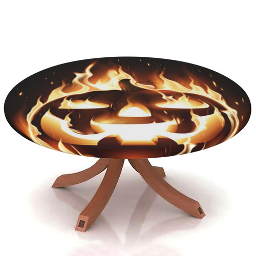 halloween Round Fitted Tablecloth Elastic Edge,for 36" to 44" Round Tables,Burning Jack O Lantern Pattern,Suitable for festival holiday celebrate party Table round Tables Decoration,black orange