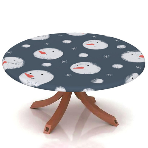 Christmas Table Cloth Cover Elastic Edge,for 69" to 74" Round Tables,snowman snowflake cartoon winter Pattern,Suitable for festival holiday celebrate party Table round Tables Decoration,multicolor