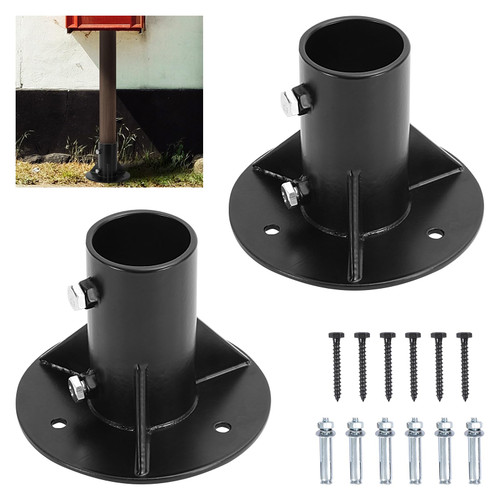 Cskunxia 2PC Round Posts Base Bracket 2" Base Flange Chain Link Fence Flange Heavy Solid Pole Floor Flange for Holding Fence Mailbox Pergola Railing Deck Round Posts (OD 1-7/8'') with Screws