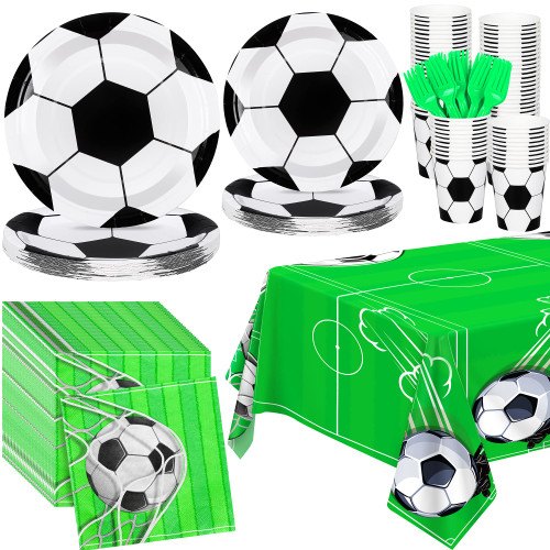 durony 121 Pieces Soccer Party Tableware Set Include Soccer Party Plates and Napkins, Cups, Tablecloth, Forks Soccer Party Supplies for Soccer Party Theme Decoration durony 121 Pieces Soccer Party Tableware Set Include Soccer Party Plates and Napkins, Cups, Tablecloth, Forks Soccer Party Supplies for Soccer Party Theme Decoration