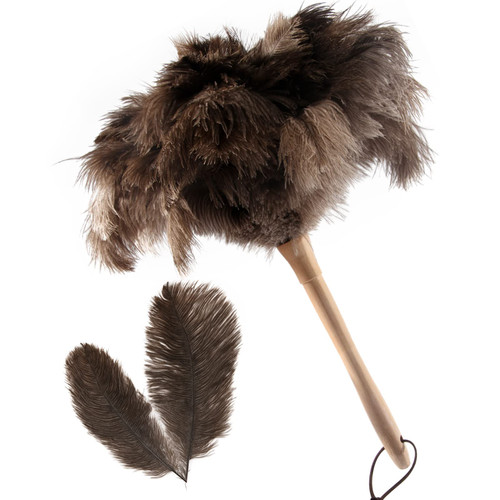 THARAHT 1PCS Ostrich Feather Duster Fluffy Natural with Wood Handle Reusable Washable for Cleaning Keyboard,Home,Car,Office Ostrich Feather Duster,16 Inch