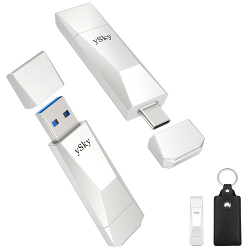 ySky 256GB USB 3.2 SSD Solid State Flash Drive,500MB/s High Speed 2-in-1 USB C+ USB A 3.2 Gen2 Thumb Drive, OTG Photo Stick for iPhone 15/15 Plus/15 Pro/15 Pro Max/USB-C iPad/Android Phone/Laptop/Mac