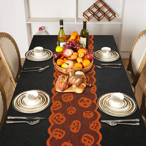 Halloween Table Runner 13 x 72 Inch Lace Pumpkin Runner Thanksgiving Halloween Table Decor for Halloween Thanksgiving Dinner Party Home Decorations