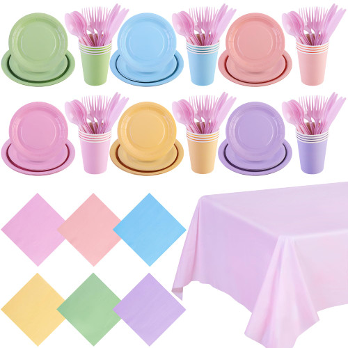 ADXCO 169 Pieces Pastel Rainbow Party Supplies Include Pastel Rainbow Paper Plates Cups Napkins Forks Knives Spoons Tablecloth Serve 24 Guests Tableware for Baby Shower Pastel Party Decorations ADXCO 169 Pieces Pastel Rainbow Party Supplies Include Pastel Rainbow Paper Plates Cups Napkins Forks Knives Spoons Tablecloth Serve 24 Guests Tableware for Baby Shower Pastel Party Decorations