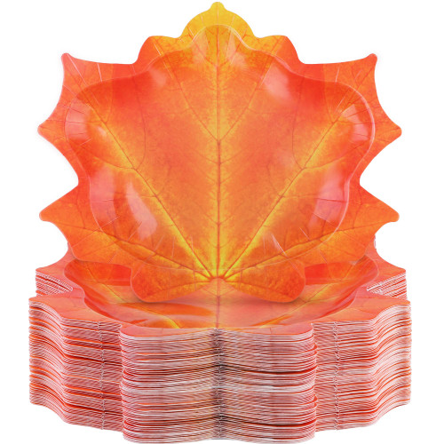 ADXCO 100 Pieces Thanksgiving Paper Plates Maple Leaves Shaped Party Plates Disposable Fall Autumn Dinner Plates for Thanksgiving Party, Fall Party