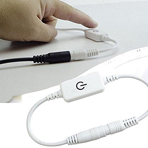 Miheal 12V 3A DC Touch Control - LED Touch Dimmer Controller for 5050 3528 5630 LED Strip Light Cabinet Light - DC12-24V - Female & Male DC Connector (White)