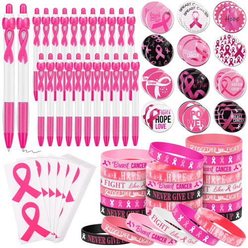 durony 96 Pieces Breast Cancer Awareness Gifts Set Include 24 Breast Cancer Awareness Bracelets 24 Pink Ribbon Pen 24 Breast Cancer Awareness Pins 24 Pink Ribbon Stickers for Women Charity Supplies durony 96 Pieces Breast Cancer Awareness Gifts Set Include 24 Breast Cancer Awareness Bracelets 24 Pink Ribbon Pen 24 Breast Cancer Awareness Pins 24 Pink Ribbon Stickers for Women Charity Supplies