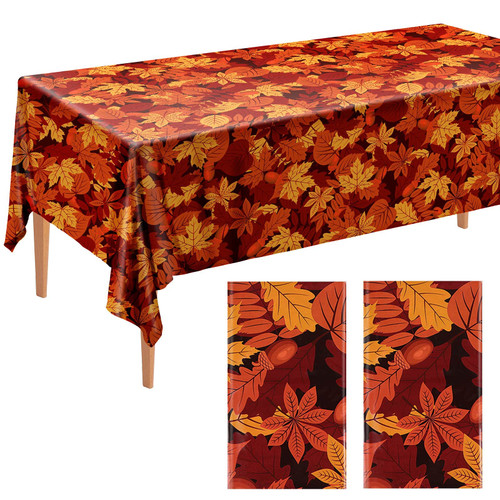 Ruisita 2 Pack Fall Leaf Tablecloth Table Cover Plastic Autumn Thanksgiving Tablecloth Maple Leaves Table Cloth Table Cover 108 x 54 Inches for Harvest Fall Thanksgiving Parties Decor