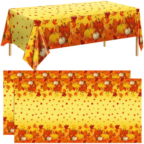 durony 2 Pack Autumn Plastic Tablecloths Fall Maple Leaves Table Cloth Waterproof Thanksgiving Party Table Covers Harvest Pumpkin Tablecloths for Harvest Fall Parties Decor, 54 x 108 Inches