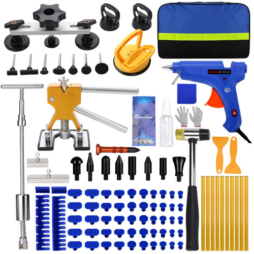 Teen Dream 97PCS Paintless Dent Removal Kit, Car Dent Puller Kit Auto Body Dent Repair Kit with Suction Cup, Bridge Puller, Slide Hammer, T-Bar Dent Puller, Golden Lifter and Glue Gun for Car Dents