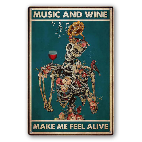 WEIMEILD Music and Wine Make Me Feel Alive, Vintage for Pub Bar Garden Wall Decor Metal Tin Signs Farmers Market Poster 8 x 12inch(Tin-8)