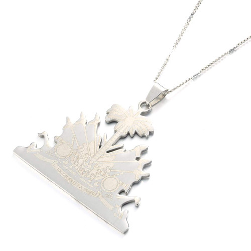 Stainless Steel Haiti Pendant and Necklace Ayiti Items Haiti Jewelry (Silver) Stainless Steel Haiti Pendant and Necklace Ayiti Items Haiti Jewelry (Silver)