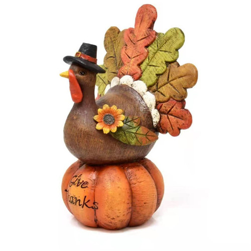 ROTORS Turkey Table Decor Thanksgiving Decoration Tabletop Resin Pumpkin Decorations Party Autumn Centerpiece for Home Kitchen Office Harvest Day Fall Decoration (Style-1)
