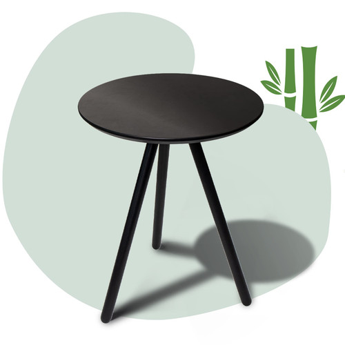 APRTAT Bamboo Round Side Table, Black Nightstand Coffee End Table for Living Room, Bedroom, Small Spaces, Easy Assembly Modern Home Decor Bedside Table with Natural Bamboo Legs, 15.36 x 19.69 Inches