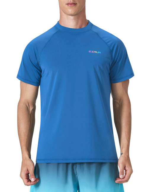 Men's Swim Shirt Quick Dry Rash Guard Shirts UPF 50+ Sun Protection Short Sleeve Fishing Beach T Shirts Royal Blue