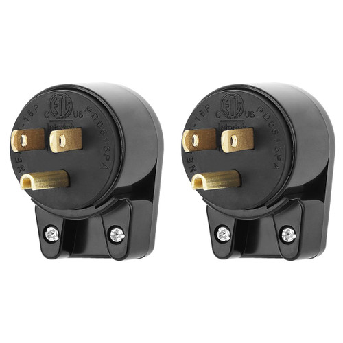 (2xPack) Right Angle Nema 5-15P Rewirable Plug, 15A 125V Household DIY AC Plug, 3 Prong 90 Degree Power Plug,12 Directions Male USA Canada AC Power Plug, Etl Listed,Black
