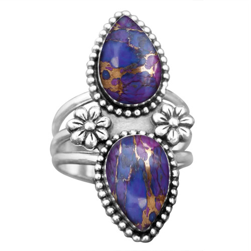 SILVESTO INDIA Purple Copper Turquoise Rectangle Gemstone Silver Spinner Ring 925 Sterling Silver Smooth Fidget Ring Boho Worry Silver Spinner Ring Gift (7.5)