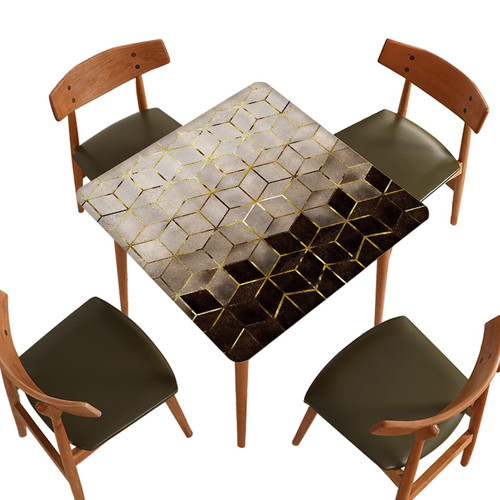 Atury Geometric Fitted Tablecloth Square, Dark Brown & Black Marble Polyester Decor Tablecloths, for Living Room Terrace Elastic Edge Stain Wrinkle Resistant Washable Table Cover, Fits 30x30 inch