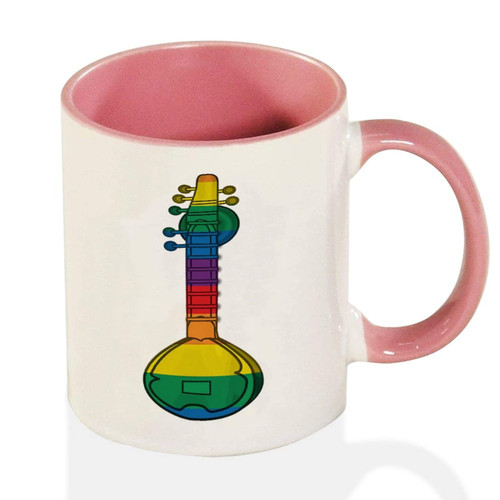 Mousus Two Tone Pink Mug Sitar Musical Instrument Coffee Mug Sitar Coffee Mug Cup, Unique Gift Idea For Friend, Family Member, 11 OZ