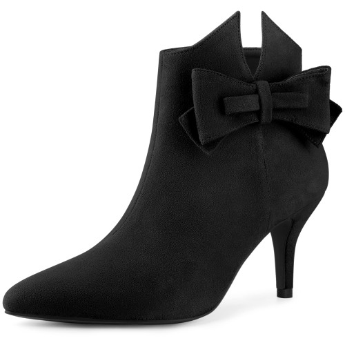 Perphy Pointed Toe Bow Stiletto High Heels Black Ankle Boots for Women 8 M US