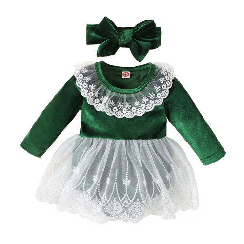 IDOPIP Toddler Baby Girls Velvet Romper Tutu Dress Ruffle Long Sleeve Princess Birthday Christmas Pageant Party Dresses + Headband Fall Winter Clothes 2PCS Outfits Set Green Lace (2PCS) 18-24 Months IDOPIP Toddler Baby Girls Velvet Romper Tutu Dress Ruffle Long Sleeve Princess Birthday Christmas Pageant Party Dresses + Headband Fall Winter Clothes 2PCS Outfits Set Green Lace (2PCS) 18-24 Months