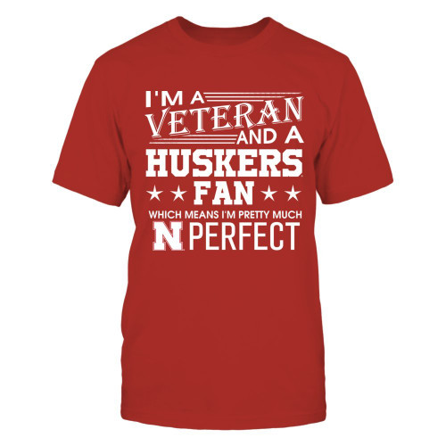 FanPrint Nebraska Cornhuskers T-Shirt - Perfect Veteran - Men's Tee/Red/L